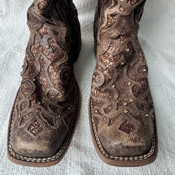 Corral Women's Orix Glitter Inlay & Studs Square Toe Boots Size 8.5 - Picture 6 of 14